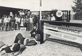 Pickets at British Aerospace Dynamic gates, 1984.