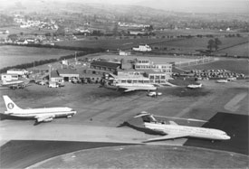 Taken in 1968, this photo shows the first generation of jets which could whisk holidaymakers to the Costas in two and a half hours. The Dan Air DC3 on the left was registered GAMPP and took business men on an inter city scheduled service route.