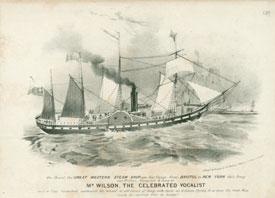 Detail from cover for the songsheet for 'Farewell Awhile my Native Isle', a song composed and sung on the Great Western's maiden voyage to New York from Bristol, 1838 (Special Collections, Bristol Central Library).