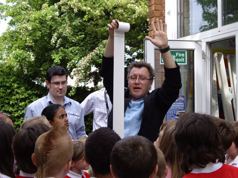 These Year 5 pupils were taking part in a science workshop on 26 May 2010. They are learning about the height of space and making parachutes.