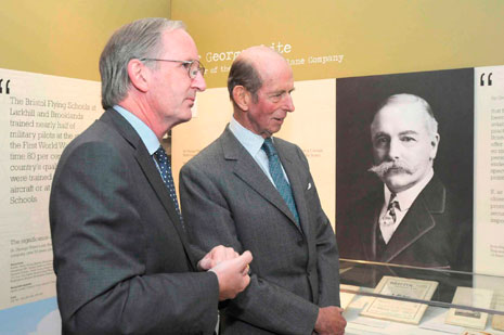 Sir George White showing the displays about his great-grandfather, founder of BAC.