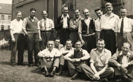 The group photo comes from 1955 when Harold was working in the erecting hall: he is third from the right in the back row.